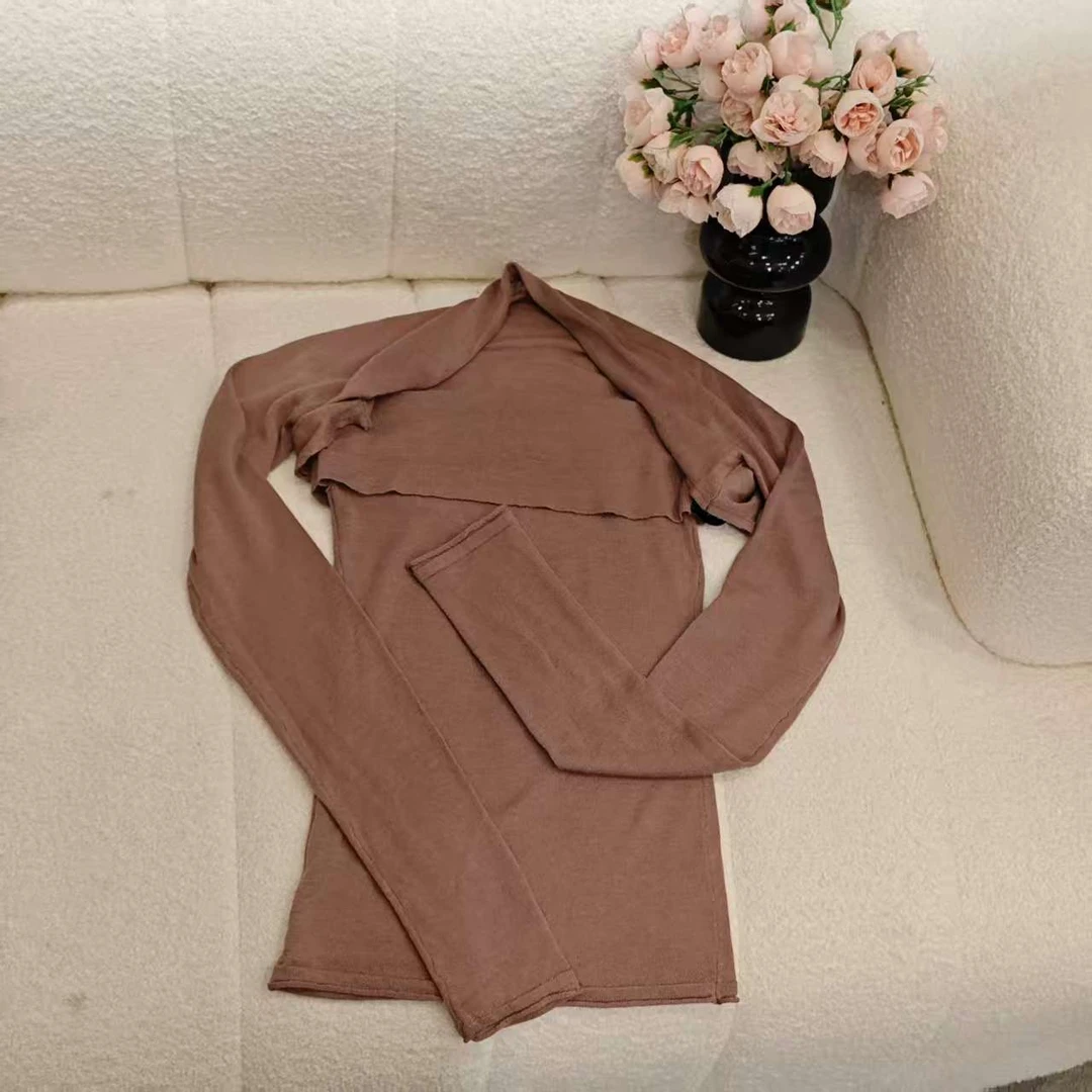 51068 针织羊毛抹胸坎肩两件套长袖坎肩搭配抹胸褶皱上衣