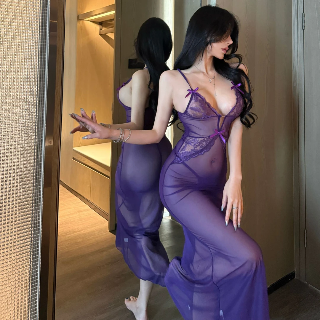 夜色撩人馆性感纯欲诱惑妩媚网纱迷人蕾丝吊带长裙制服内衣