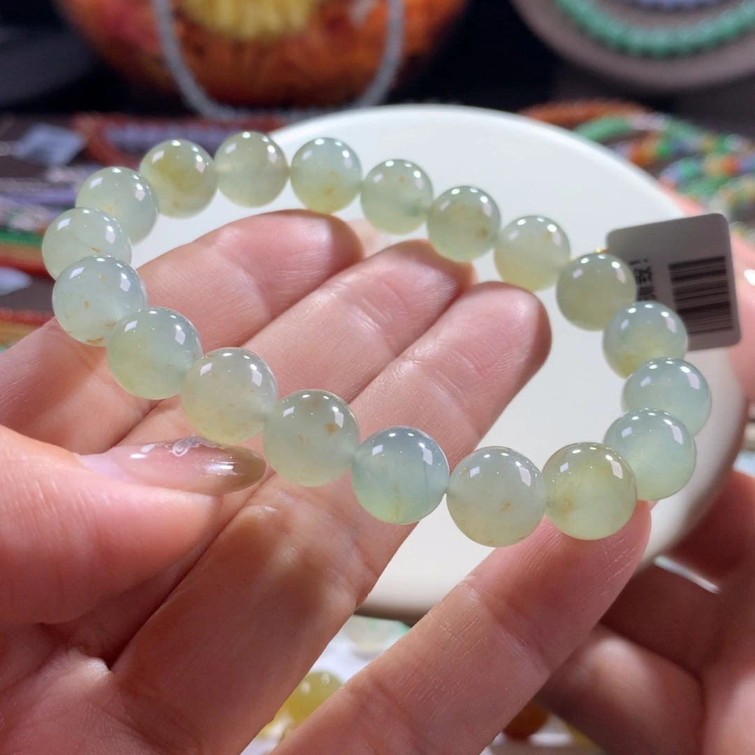 翡翠未镶嵌手链特色款！冰润果冻黄加绿洒金卡10