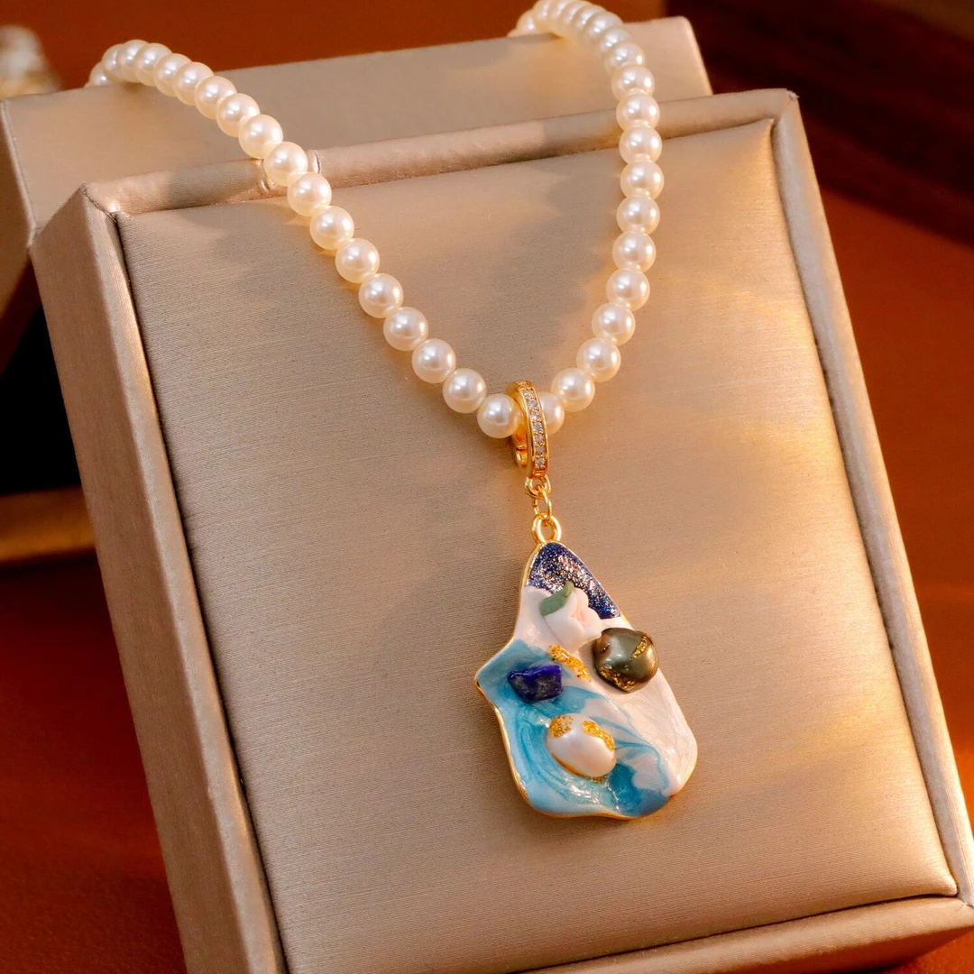 铜合金项链 《货号8572》海洋系列国风油画项链（链长45+5）