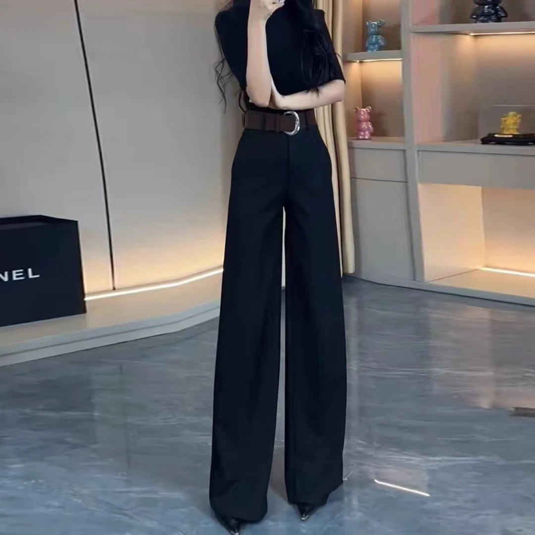 高级感西装阔腿裤2025夏新款高腰显瘦百搭直筒裤垂感拖地裤906