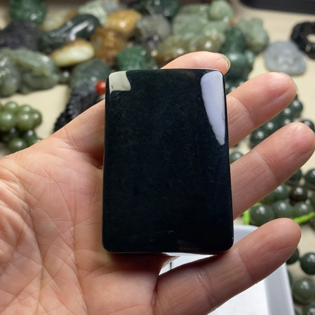 和田玉未镶嵌手链新疆和田黑青玉无事牌