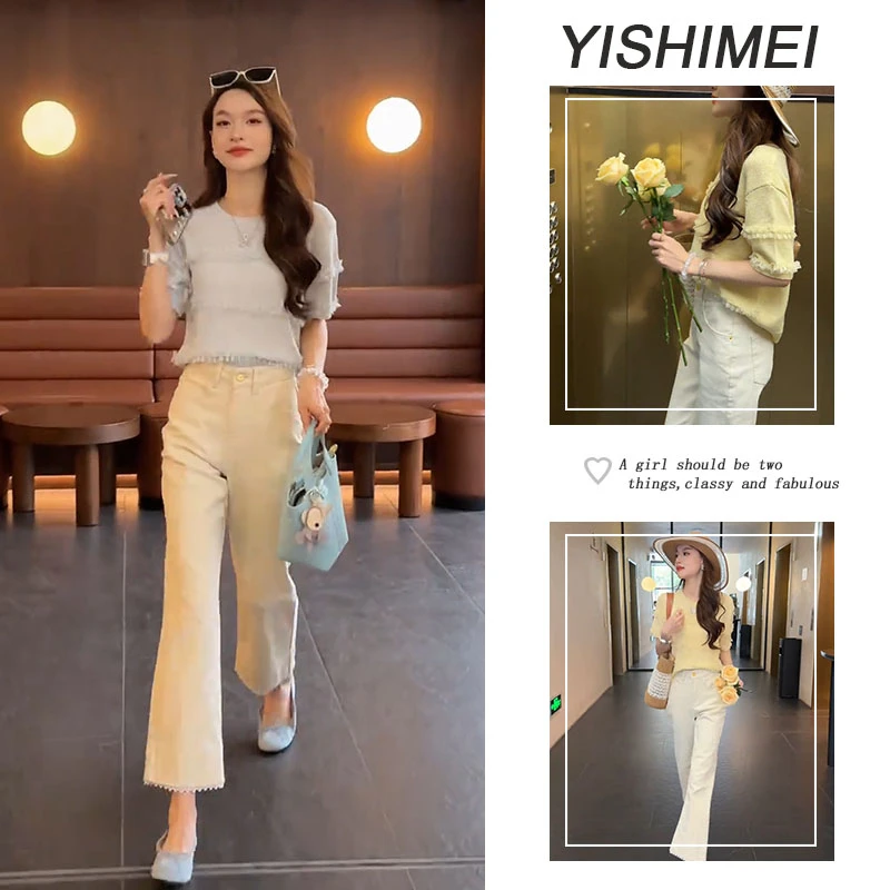 夏季温柔穿搭2025年新款韩系百搭减龄设计感短袖上衣休闲裤两件套