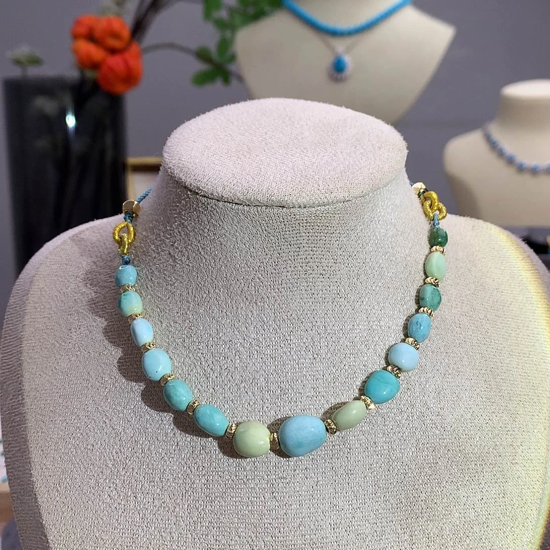未镶嵌绿松石随型多彩糖豆项链