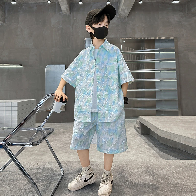 童装男童夏装套装2025新款夏季男孩休闲衬衫儿童夏款短袖中大童潮