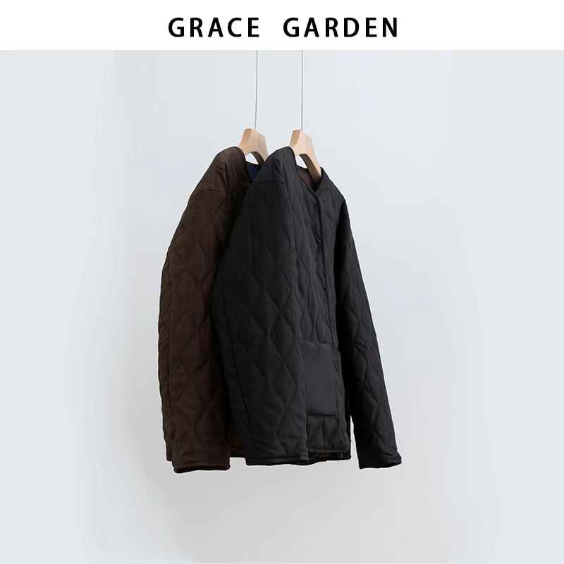 GRACE GARDEN【两面穿！】菱形格内里提花两面穿外套MF5J0708