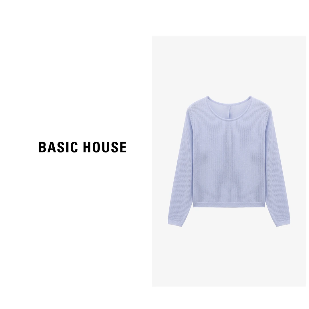 Basic House/百家好简约圆领休闲套头设计感针织衫-B0625H5V672