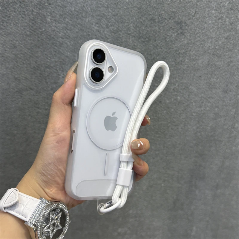 适用苹果16手机壳白色朦胧细圈iphone16promax磁吸15新款14透明13