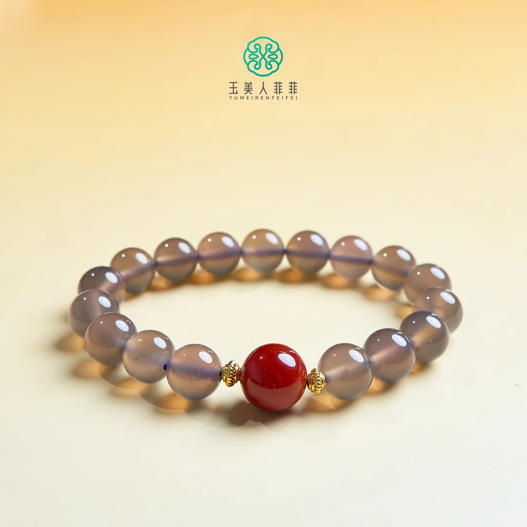 HD玉美人菲菲^玛瑙单圈圆珠手串约10mm