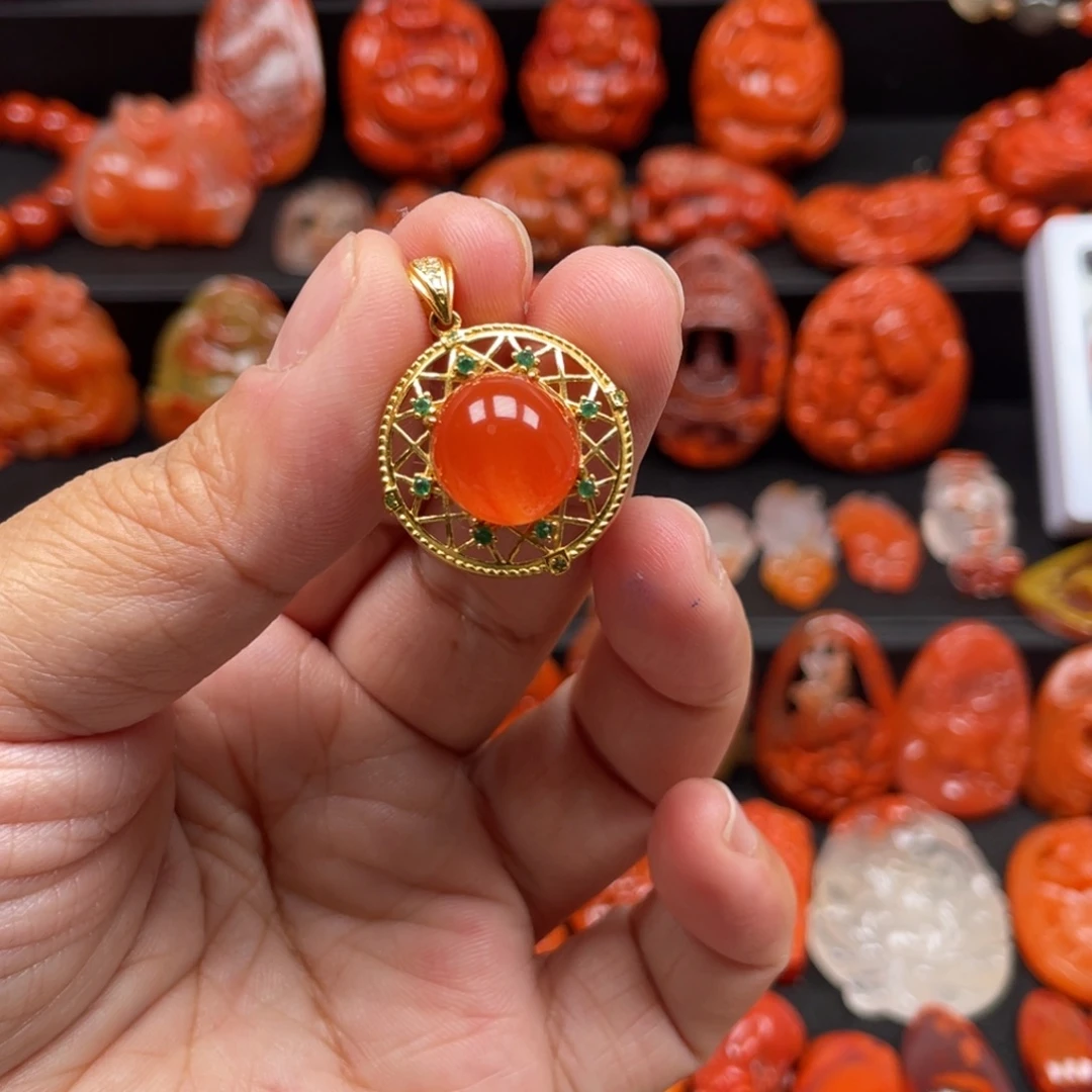 谧***境南红玛瑙未镶嵌冰红吊坠