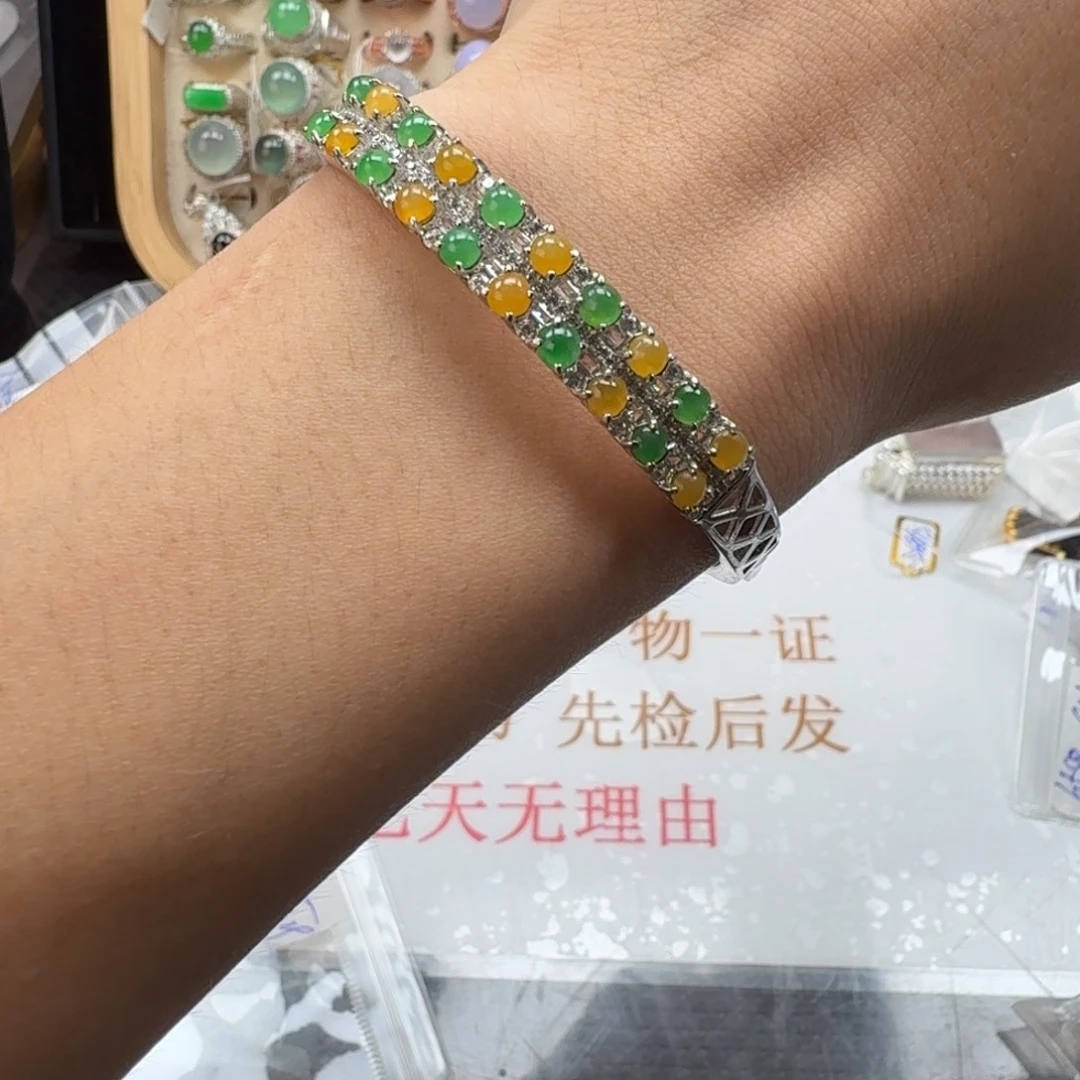 银S925镶嵌戒指翡翠天然缅甸翡翠A货