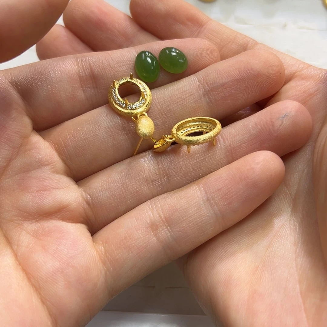 和田玉银S925镶嵌耳饰?****?