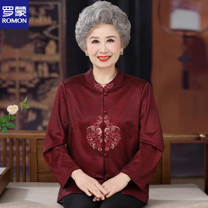 罗蒙老年人秋装女奶奶长袖唐装衬衫中老年妈妈秋季喜婆婆婚礼外套