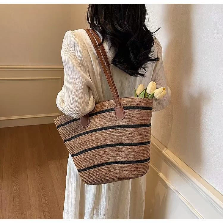 tz时尚草编包单肩大容量女包海边度假编织托特包手提法式沙滩包