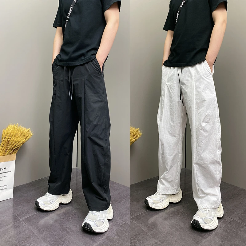 高端美式休闲裤男士2025新款夏季薄款男裤阔腿直筒哈伦裤子男款