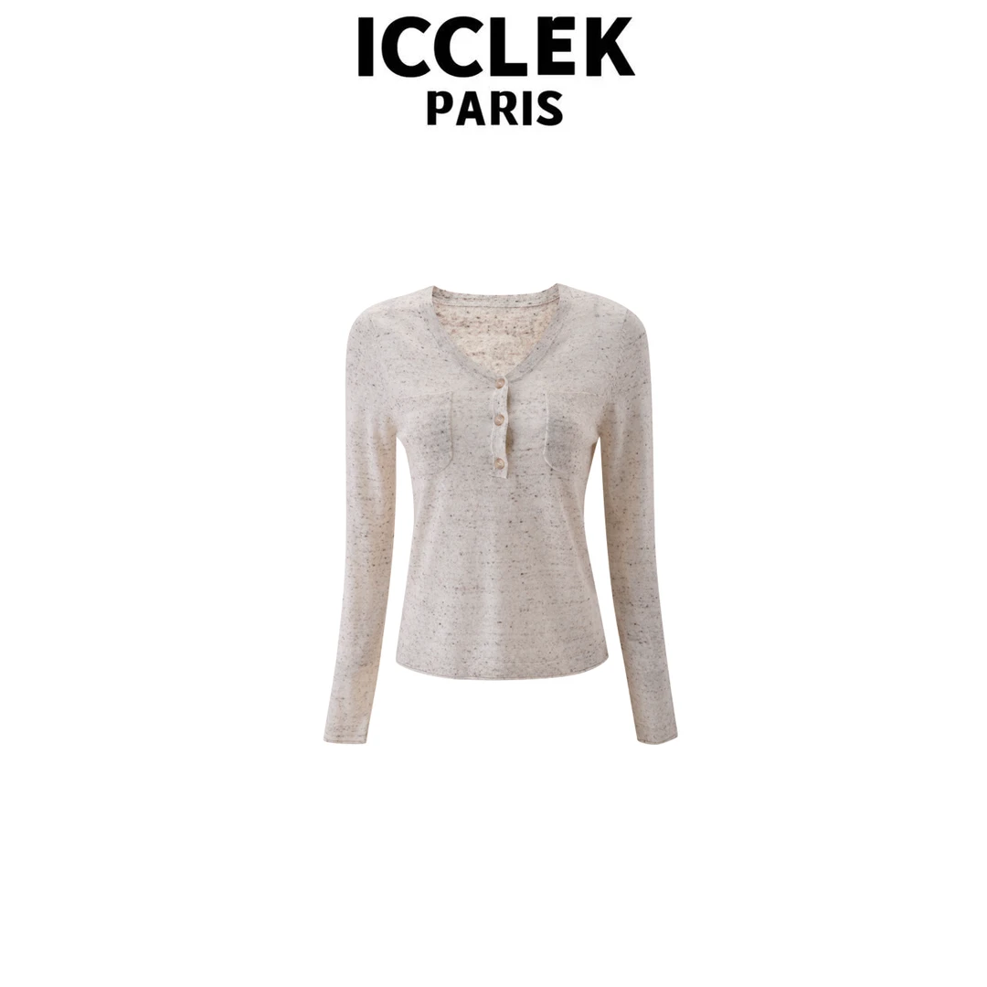 ICCLEK 气质减龄杏色打底长袖防晒薄款针织衫长袖百搭气质 - 9142