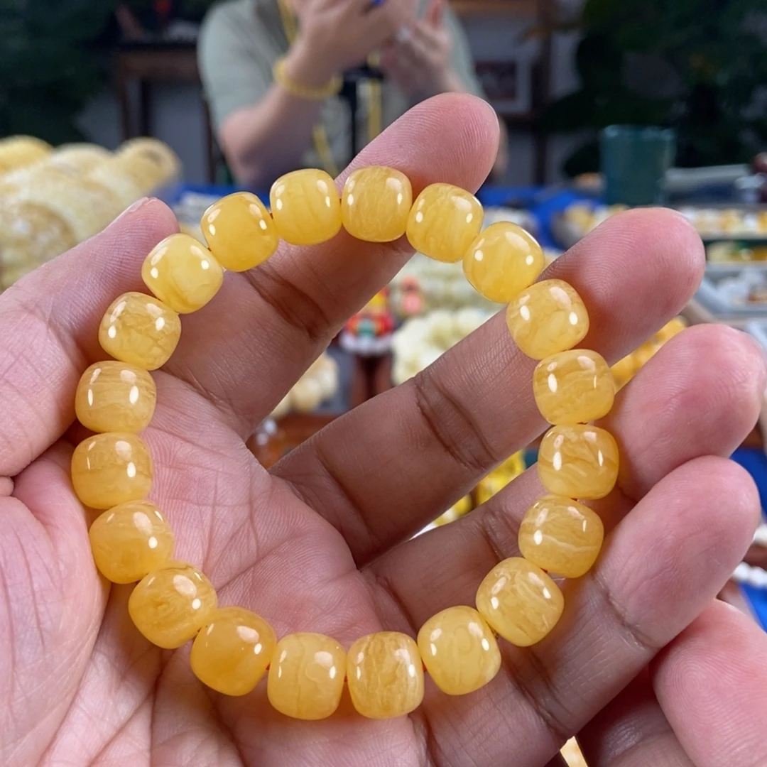 琥珀未镶嵌珠宝奇石11鸡油红虎皮纹同料串16.6