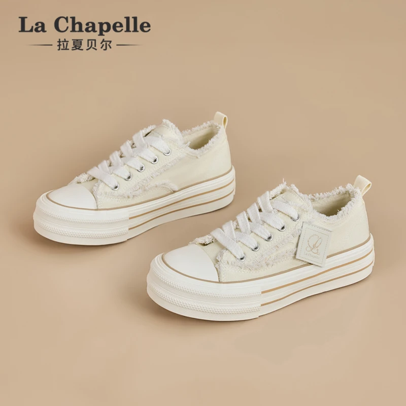 拉夏贝尔厚底板鞋女2025春季新款潮流复古老式百搭帆布休闲运动鞋