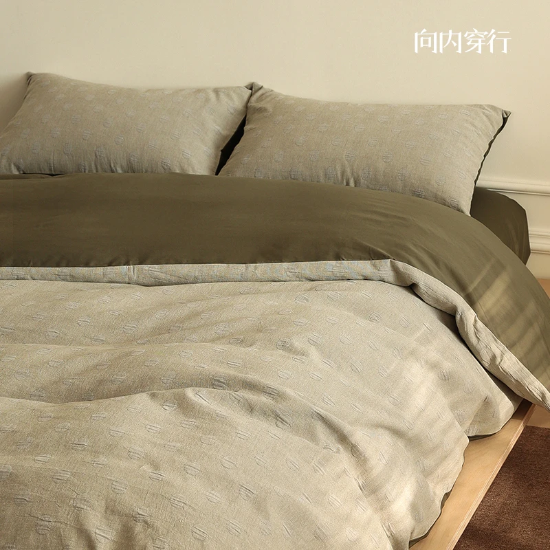 向内穿行【庭芜处-绿】ins风全棉色织提花四件套纯棉水洗棉床上用品