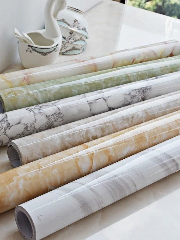 防水防油贴纸耐高温仿大理石纹橱柜灶台桌面贴膜自粘铝箔墙纸墙贴