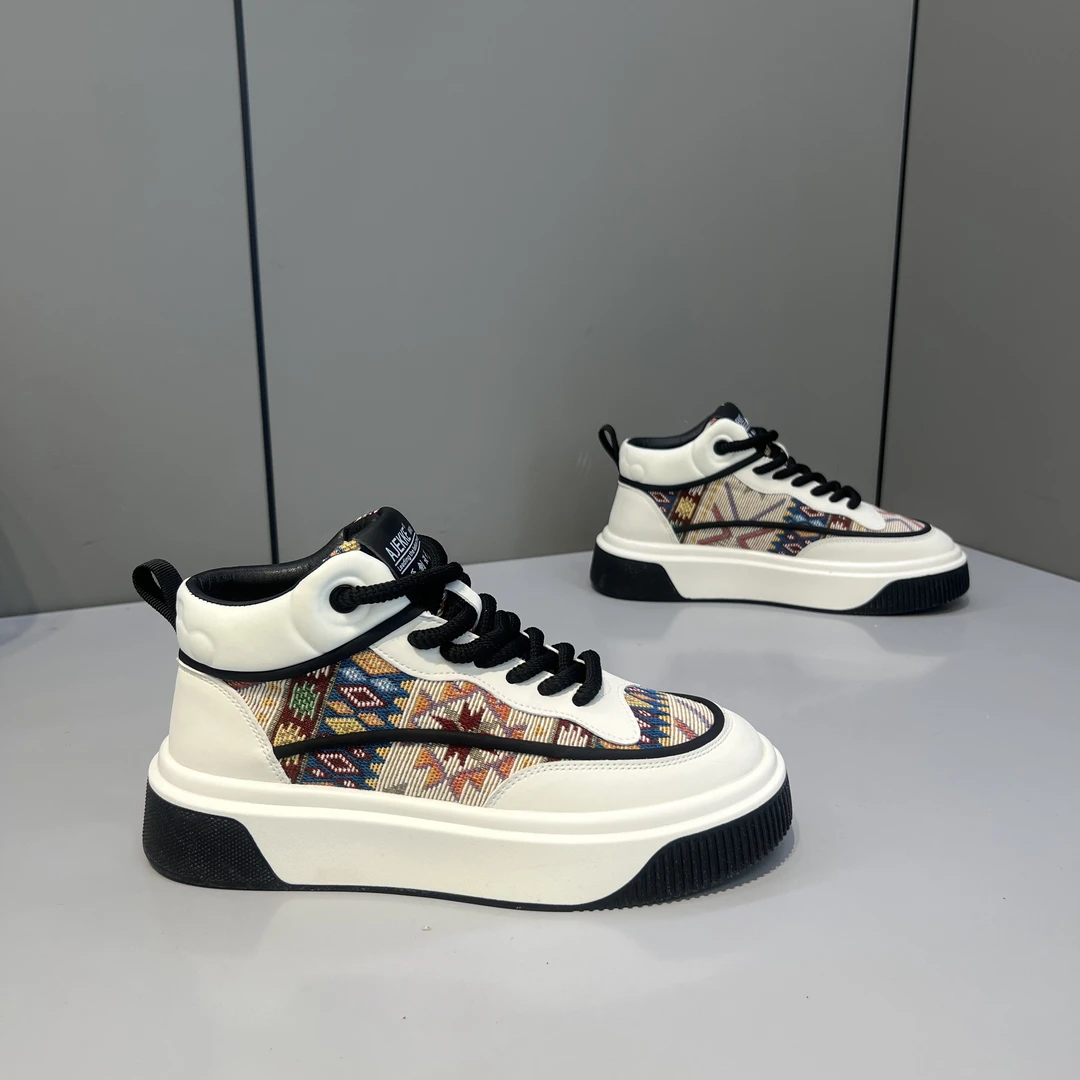 高帮休闲鞋运动休闲鞋拼色中跟平跟青春潮流男士百搭鞋子