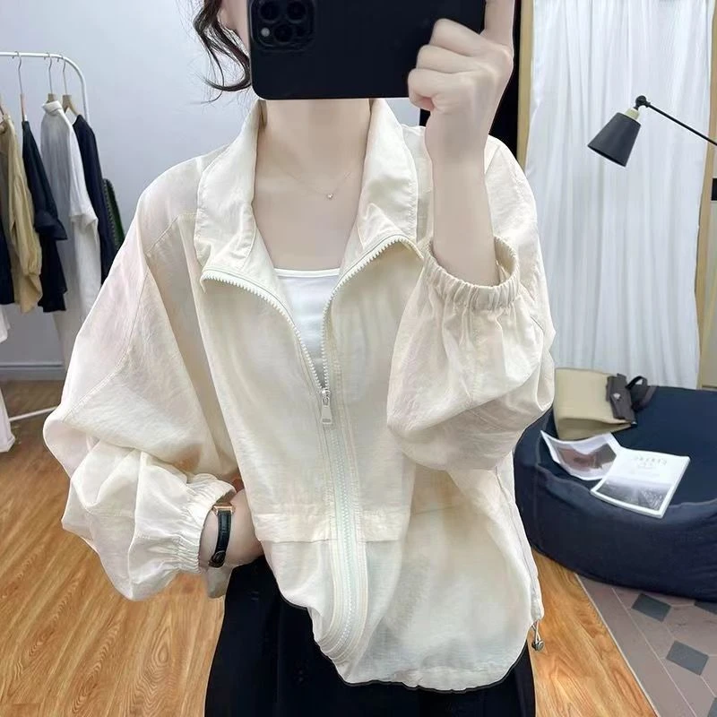 防晒衣女轻薄宽松时尚大码长袖运动短款休闲夏季透气薄款防晒服