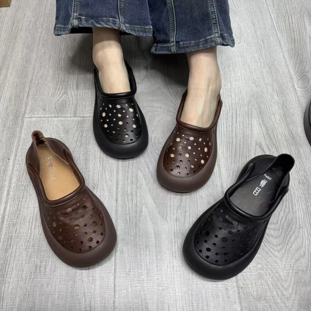 2715-2纯色真皮复古春季单鞋休闲百搭女鞋鞋舒适春秋复古皮鞋百搭