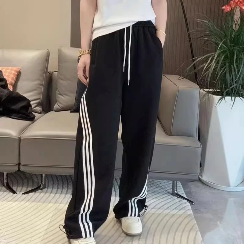 休闲裤女2025春季新款时尚条纹慵懒风运动直筒裤高腰显瘦百搭长裤