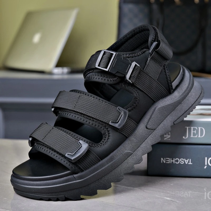 高档夏季新款男士凉鞋时尚潮流套脚沙滩鞋休闲百搭魔术贴透气男鞋