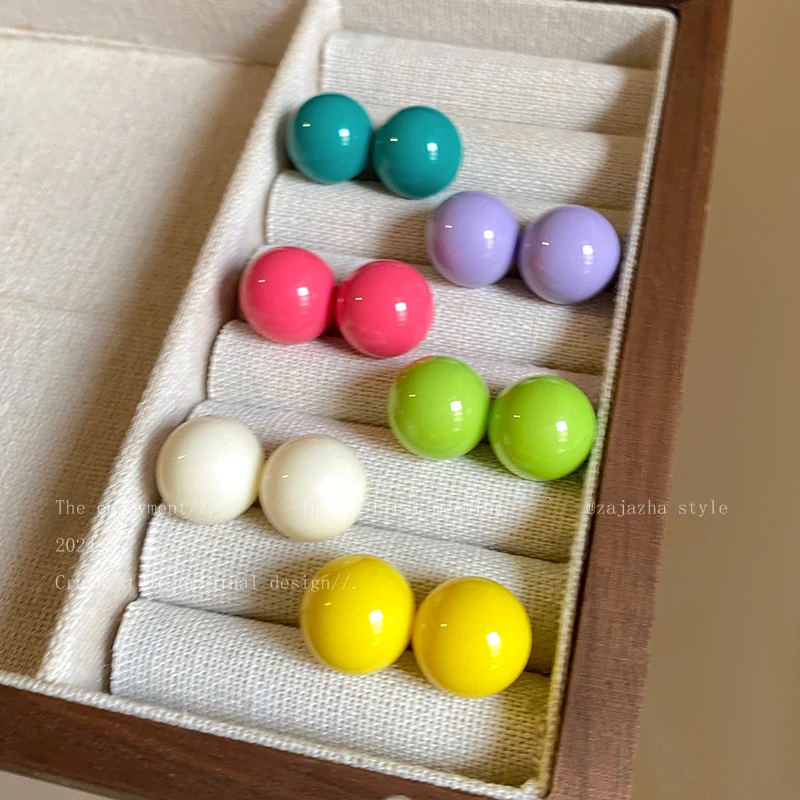 非金属树脂耳饰 多巴胺彩色糖果圆球耳钉女绝美耳环高级感耳饰280