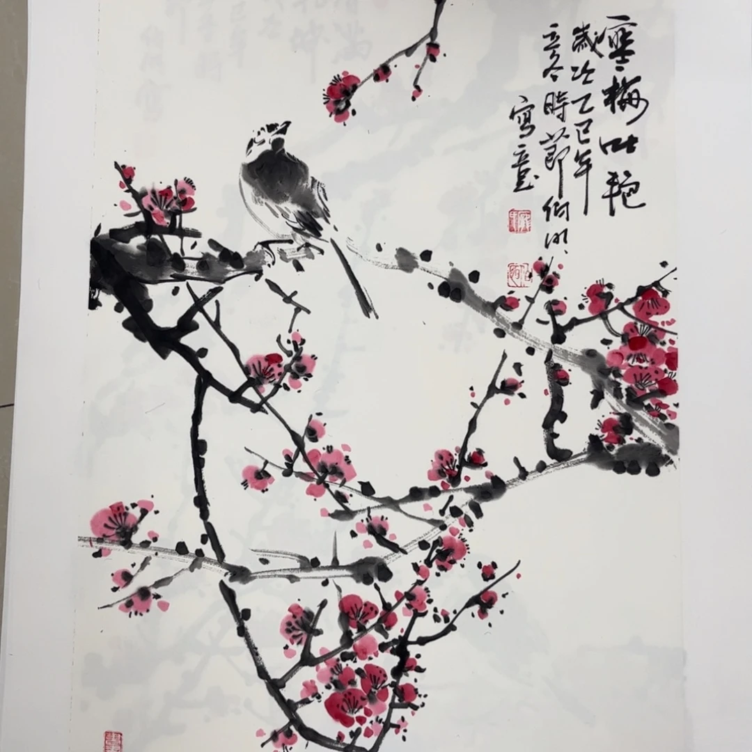国画四尺三开花鸟作品