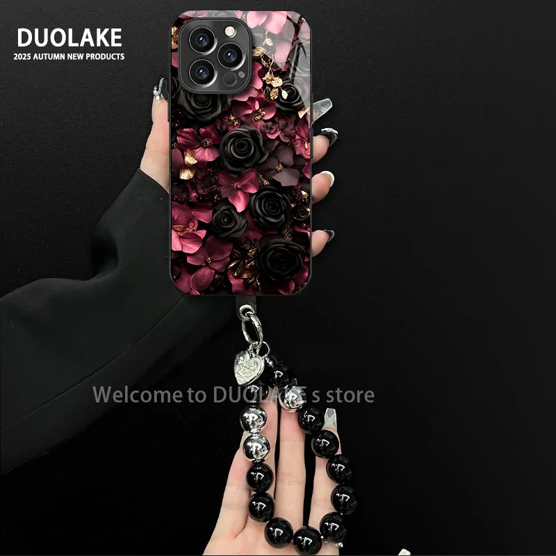 适用于苹果/oppo/华为/vivo/小米轻奢玫瑰电镀玻璃手链防摔手机壳