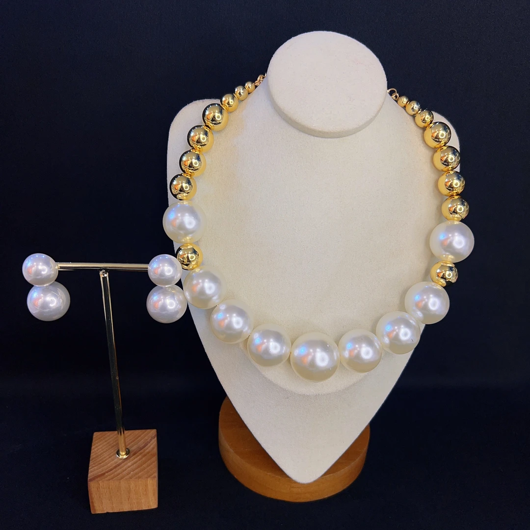 非金属仿珍珠项链 哈尼西牧非金属时尚华丽两件套#0007803