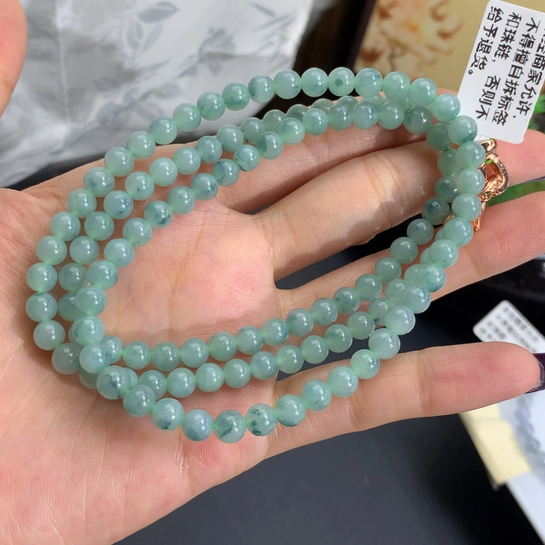 翡翠未镶嵌手串卡5.5胶润蓝飘花项链