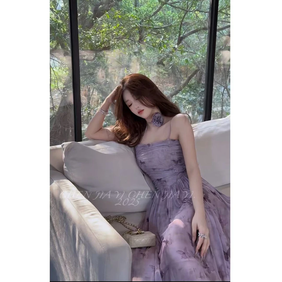 【JIAYI】法式绝美碎花蝴蝶吊带连衣裙2517