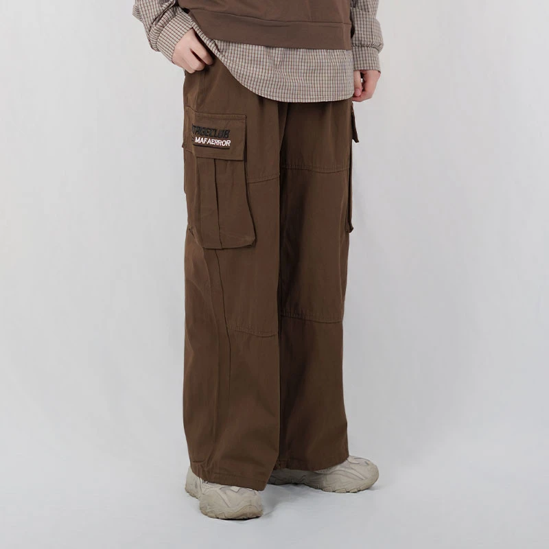 PEEKABOO 美式复古多口袋阔腿工装裤男女宽松直筒百搭休闲长裤子