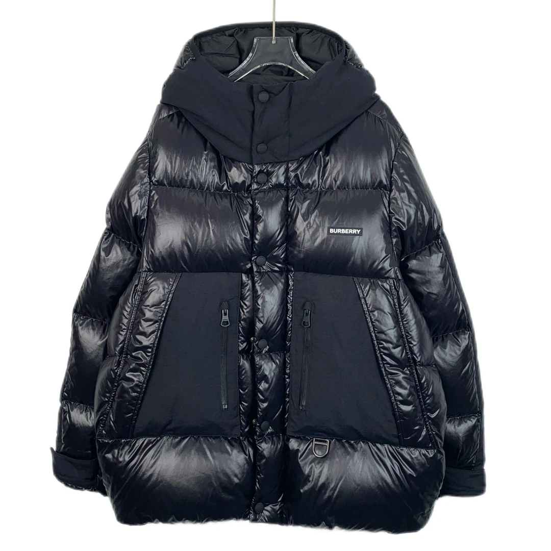 99新 BURBERRY/博柏利 H13961 logo字母印花连帽羽绒服外套 L码