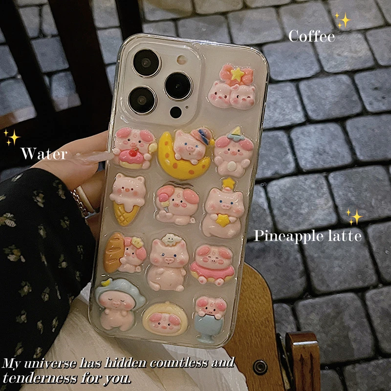 卡通小猪适用苹果滴胶手机壳华为 荣耀 小米 红米 OPPO保护套vivo