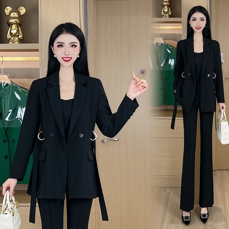 高级感韩系休闲西装外套女2025春季新款系带西服设计感外套DY290