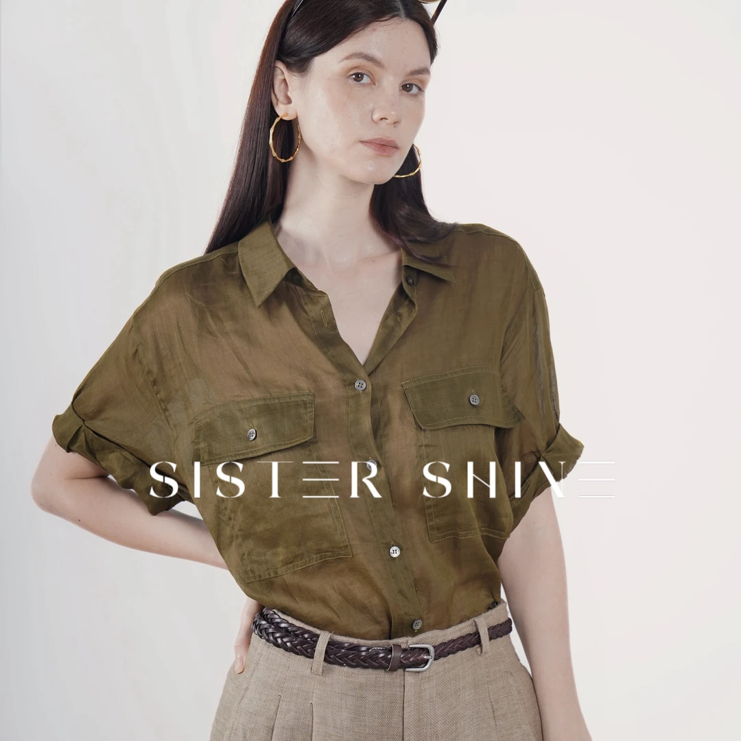 SISTERSHINE 100%苎麻老钱微透轻薄夏季松弛感短袖衬衫