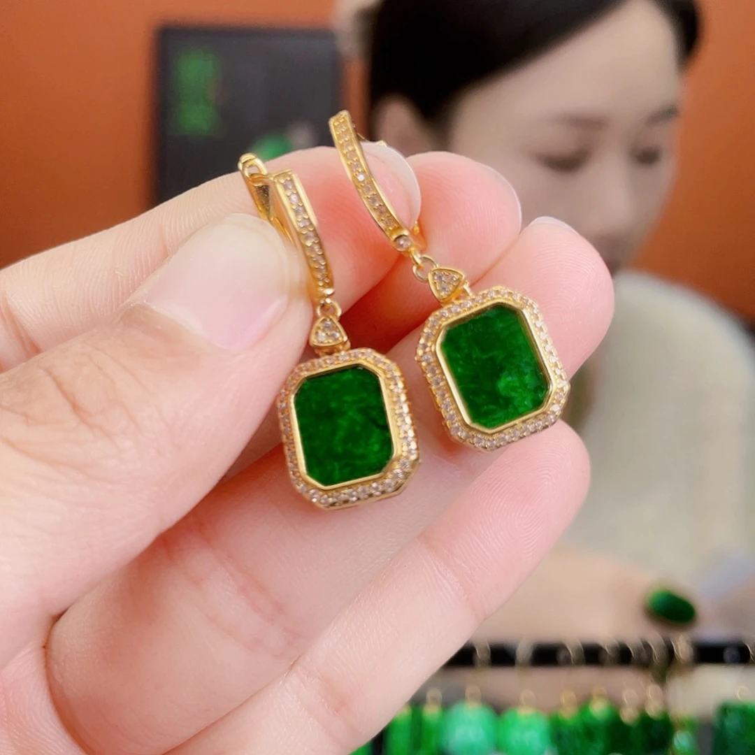翡翠银S925镶嵌耳饰