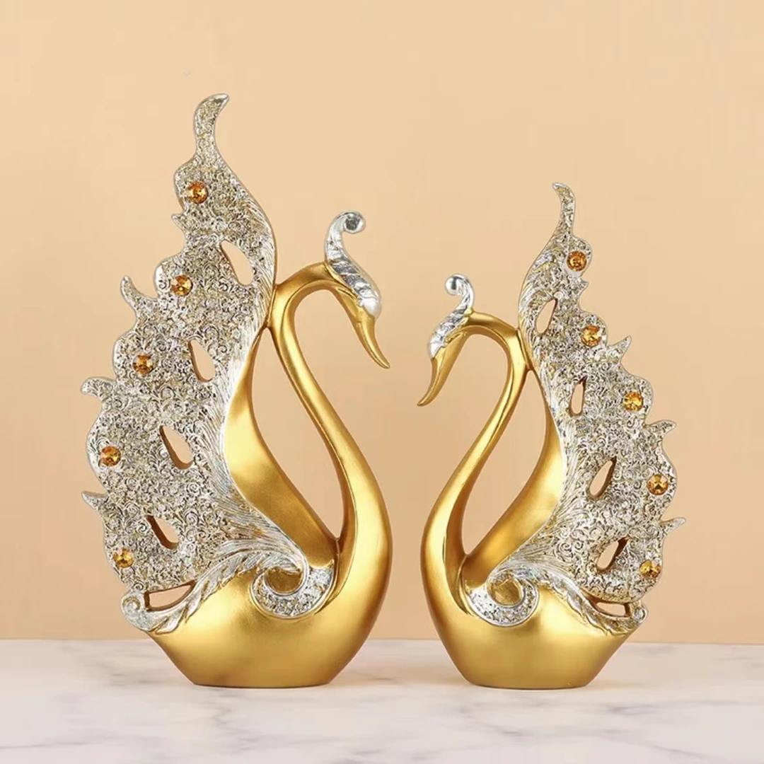 情侣天鹅家居客厅酒柜装饰品摆件中式轻奢创业办公室树脂工艺品00