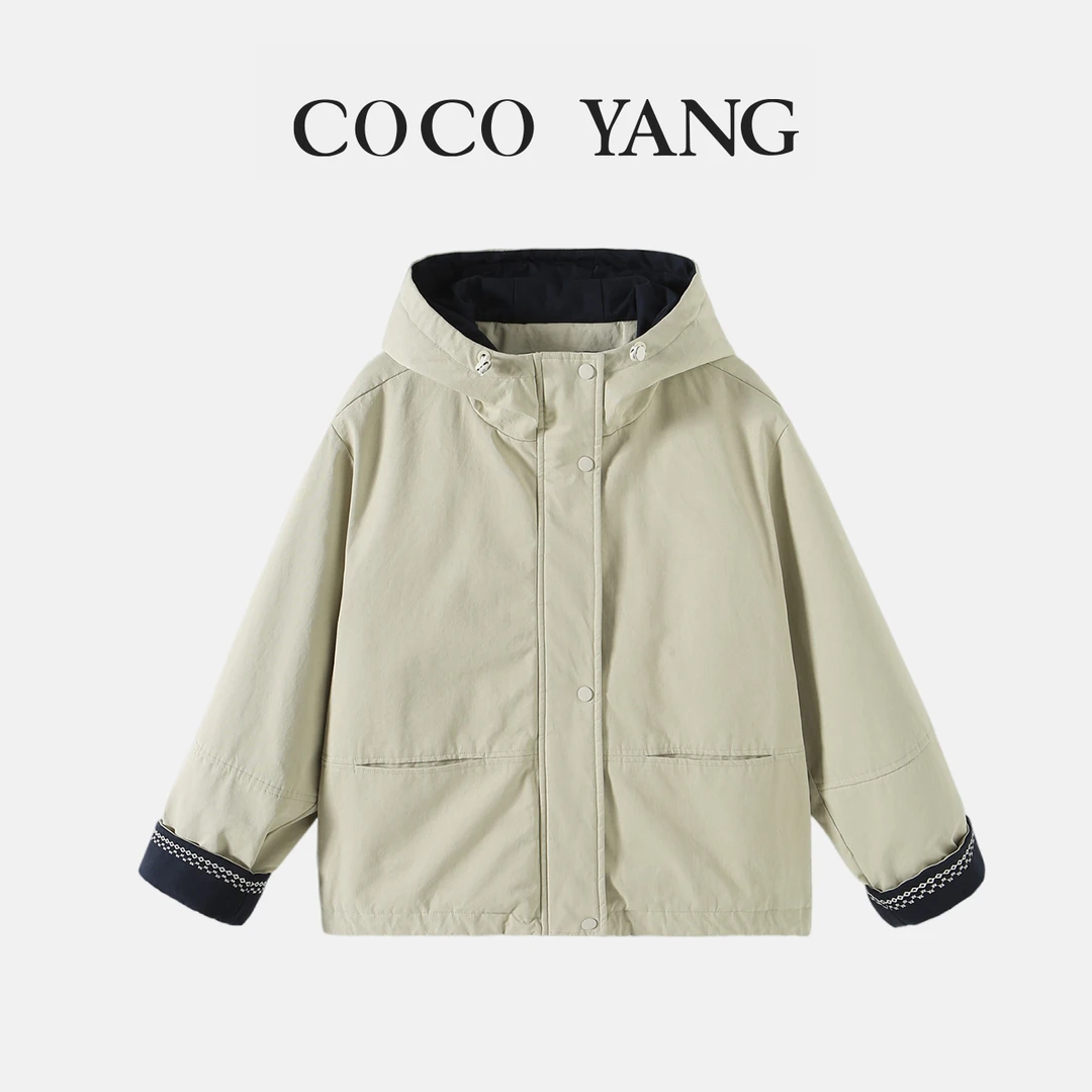 秋季女大童夹棉连帽风衣外套洋气休闲百搭女童亲子装棉衣-SW036