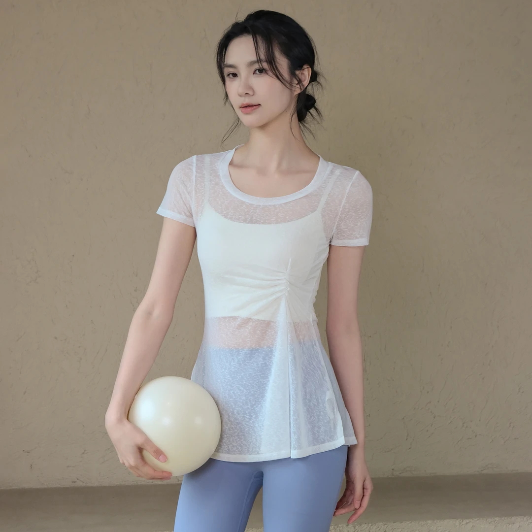 Ackdcs瑜伽服罩衫女夏季薄款透气运动T恤收腰显瘦跑步短袖健身衣
