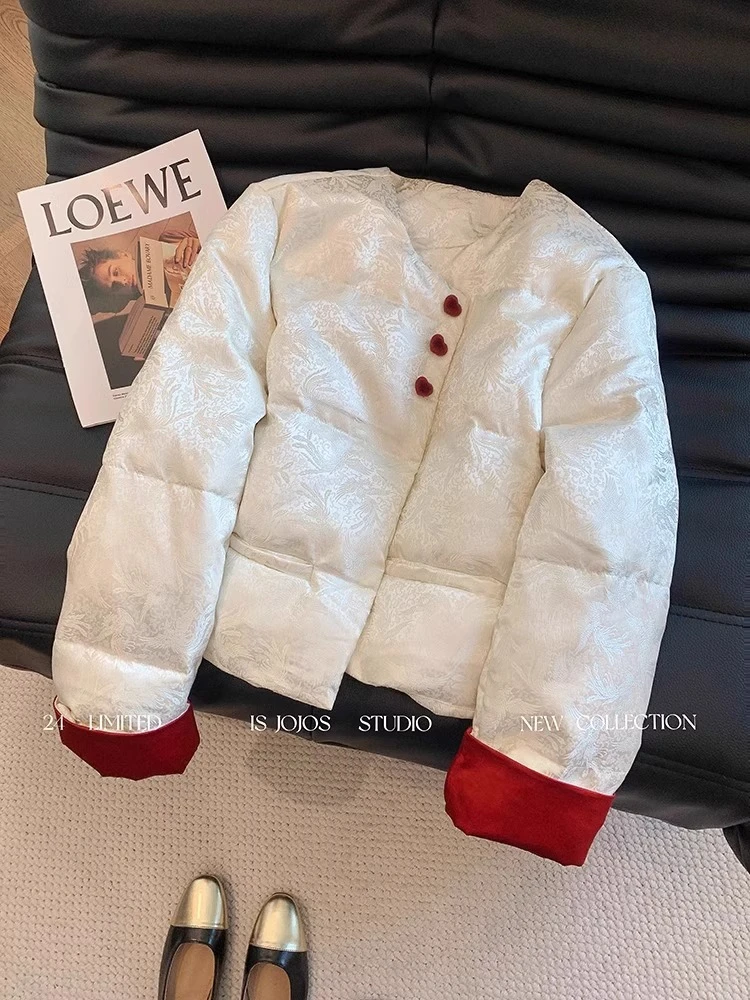 3979新中式提花圆领短款棉服女冬季新款国风流行好看加厚棉衣外套