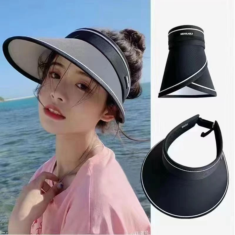 空顶防晒帽女夏季大帽檐uv防紫外线遮脸遮阳帽骑车吹不翻太阳帽子
