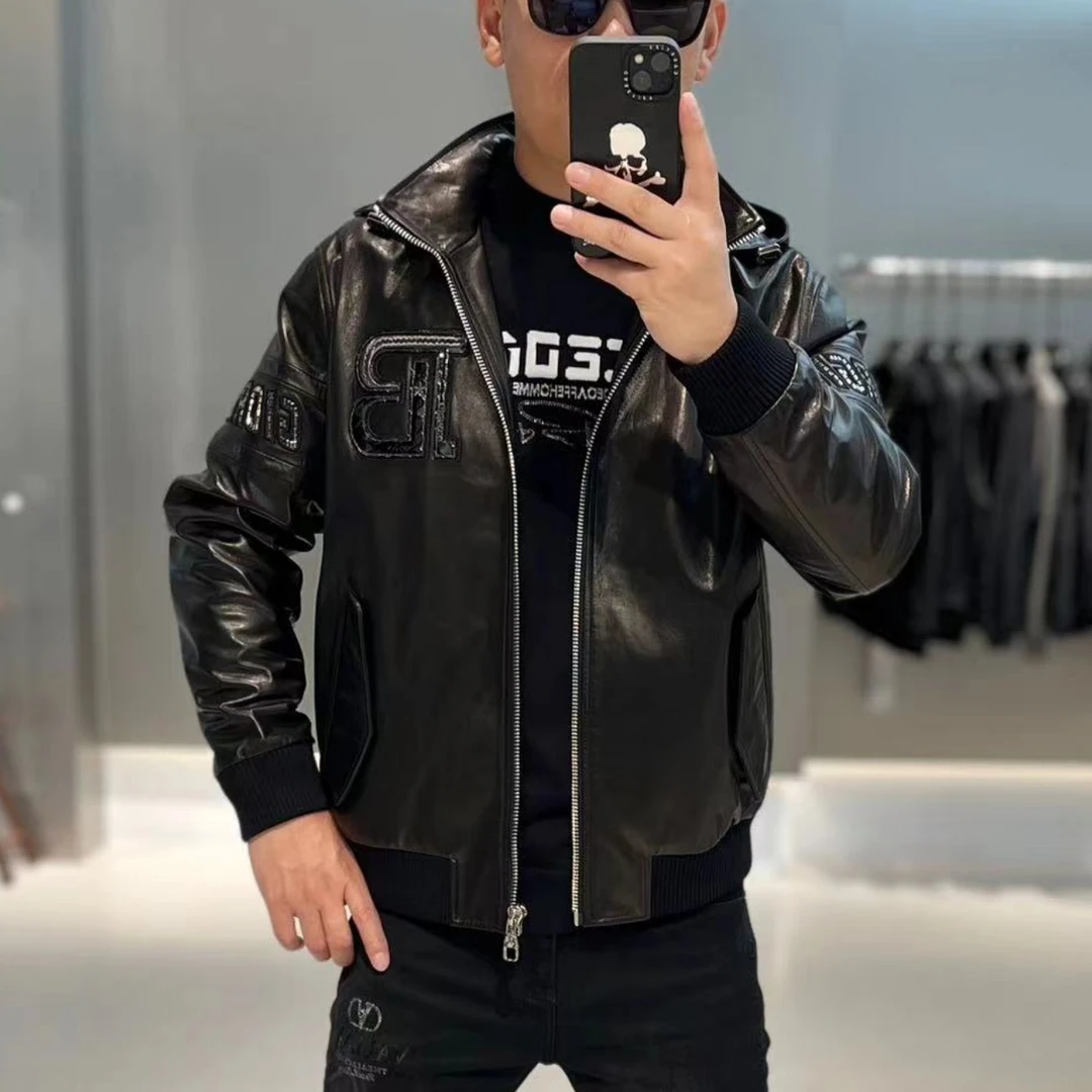 【VG轻奢】秋冬高端山羊皮时尚连帽皮衣678