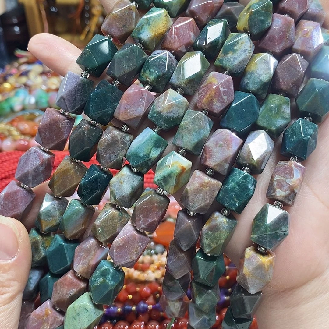 玛瑙/玉髓未镶嵌珠宝半成品水草玛瑙八角切一条卡10*14mm