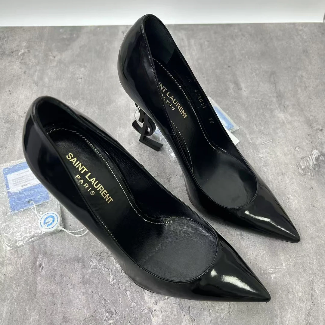 99新 YSL/圣罗兰 38码/仔仔女鞋/黑色YSL女士经典高跟鞋 xxs1167