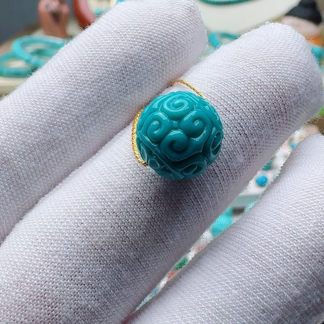 绿松石未镶嵌高瓷玉化绿回纹圆珠10.5